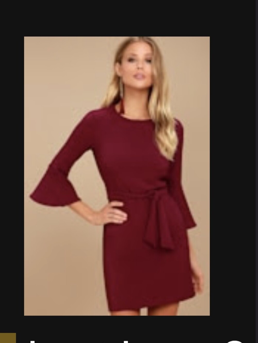 Lulu's Wine Tie-Waist Bell-Sleeve Mini Dress
